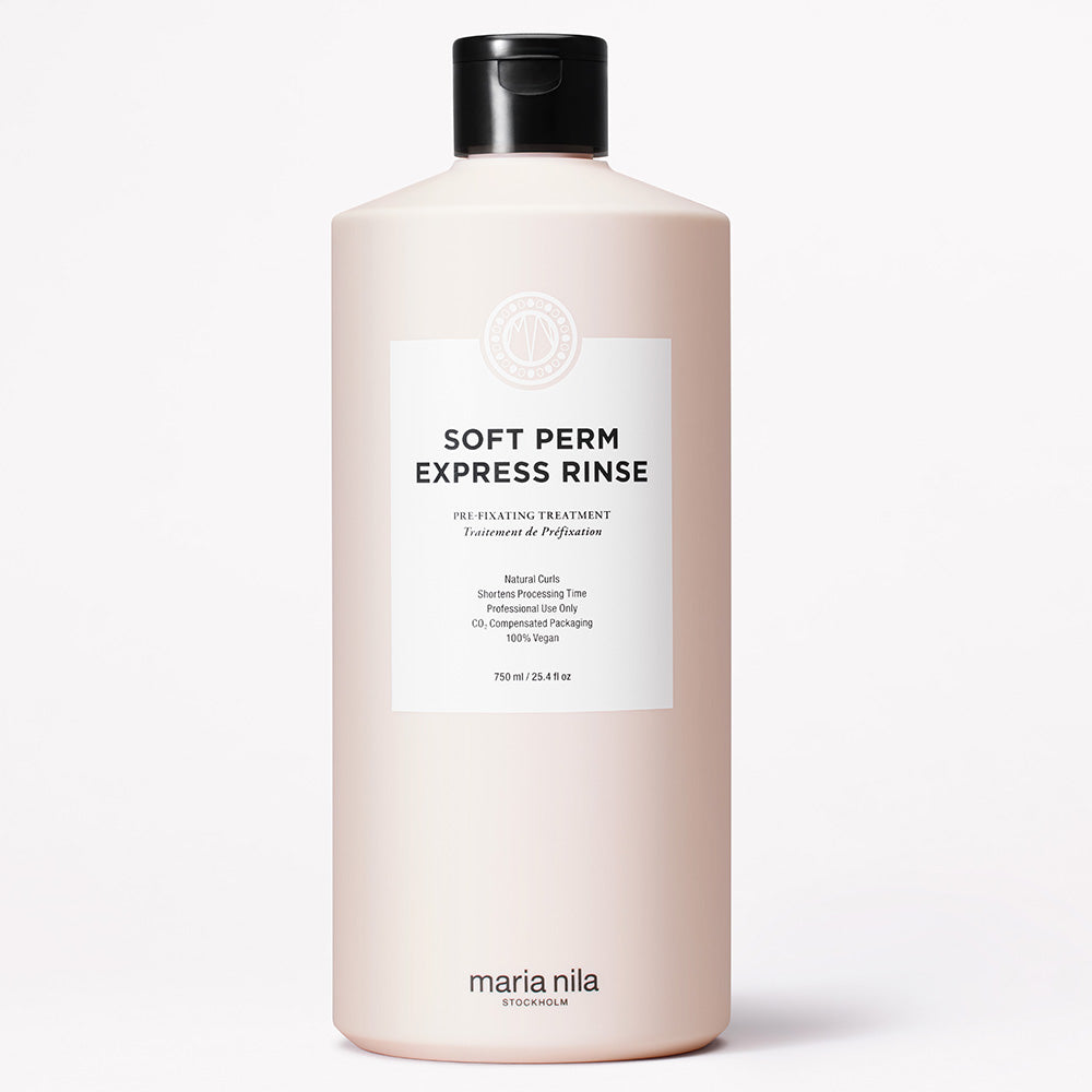 Bottle of Maria Nila Soft Perm Express Rinse on a white background