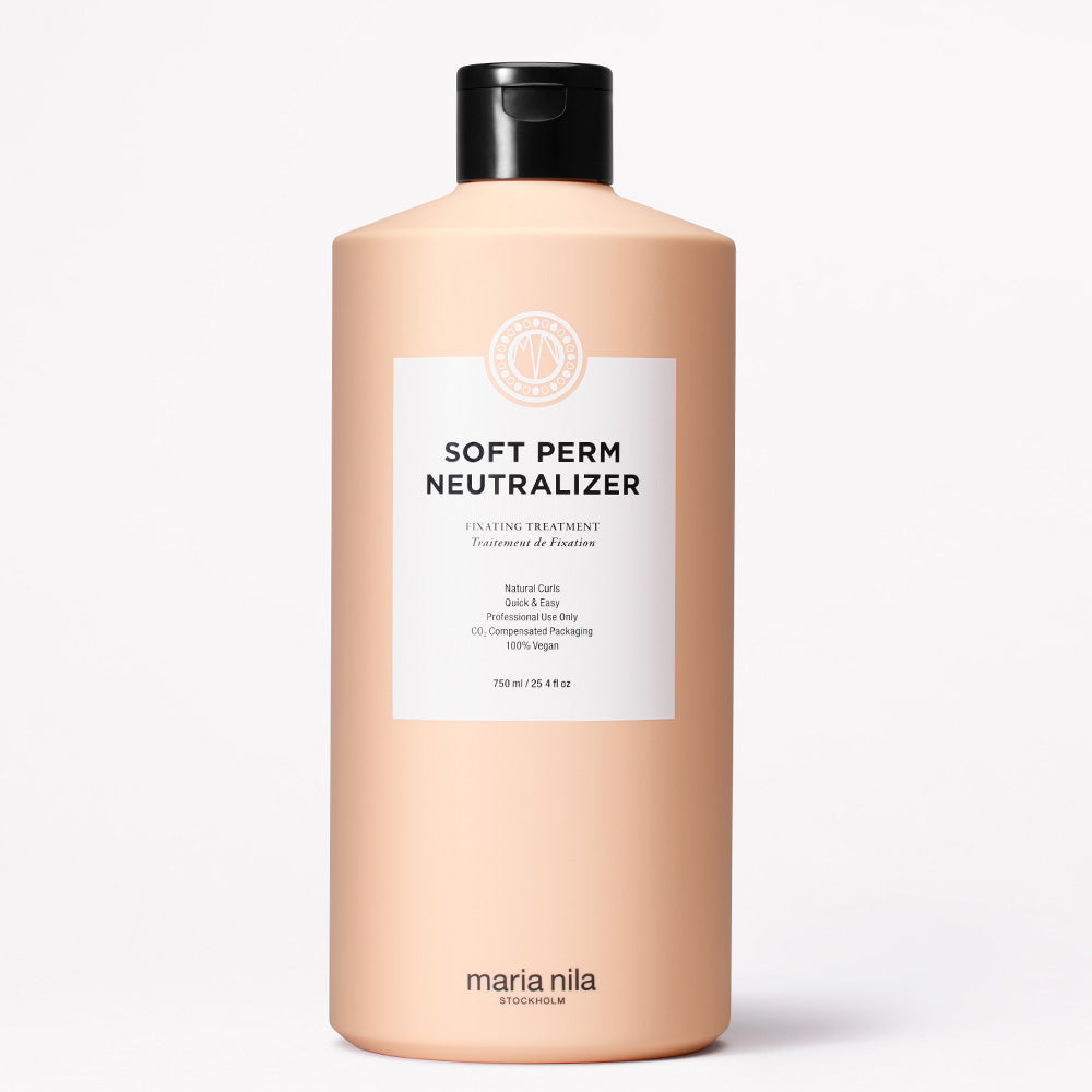 Bottle of Maria Nila Soft Perm Neutralizer on a white background